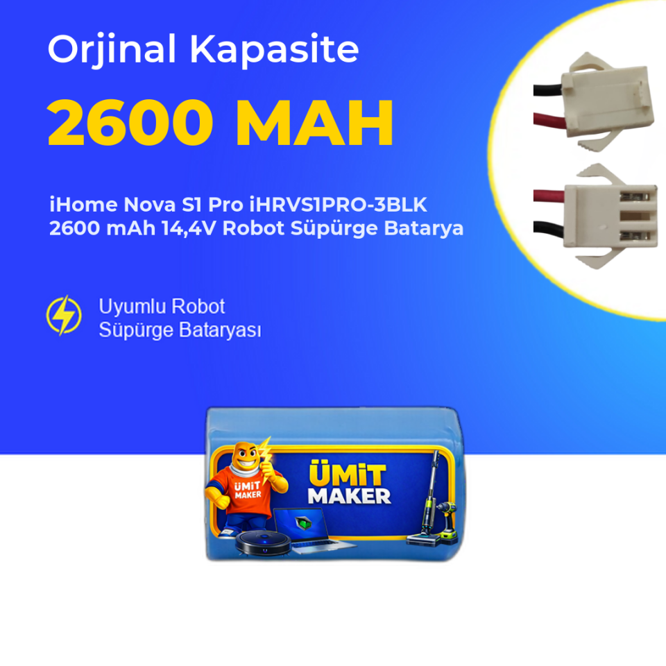 iHome Nova S1 Pro iHRVS1PRO-3BLK 2600 mAh 14,4V Robot Süpürge Batarya