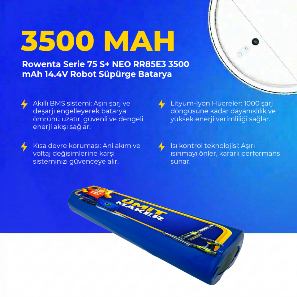 Rowenta Serie 75 S+ NEO RR85E3 3500 mAh 14.4V Robot Süpürge Batarya