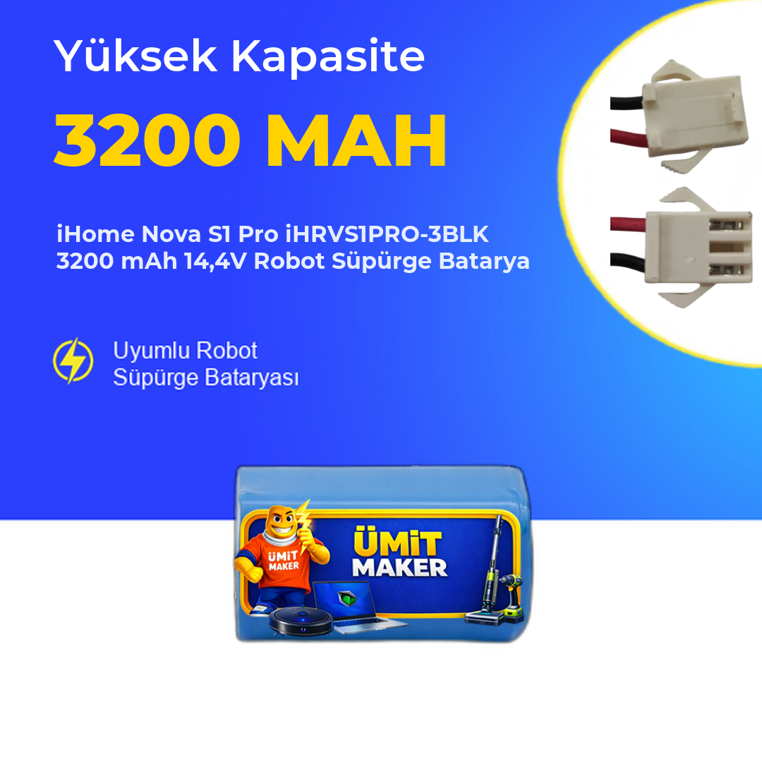 iHome Nova S1 Pro iHRVS1PRO-3BLK 3200 mAh 14,4V Robot Süpürge Batarya