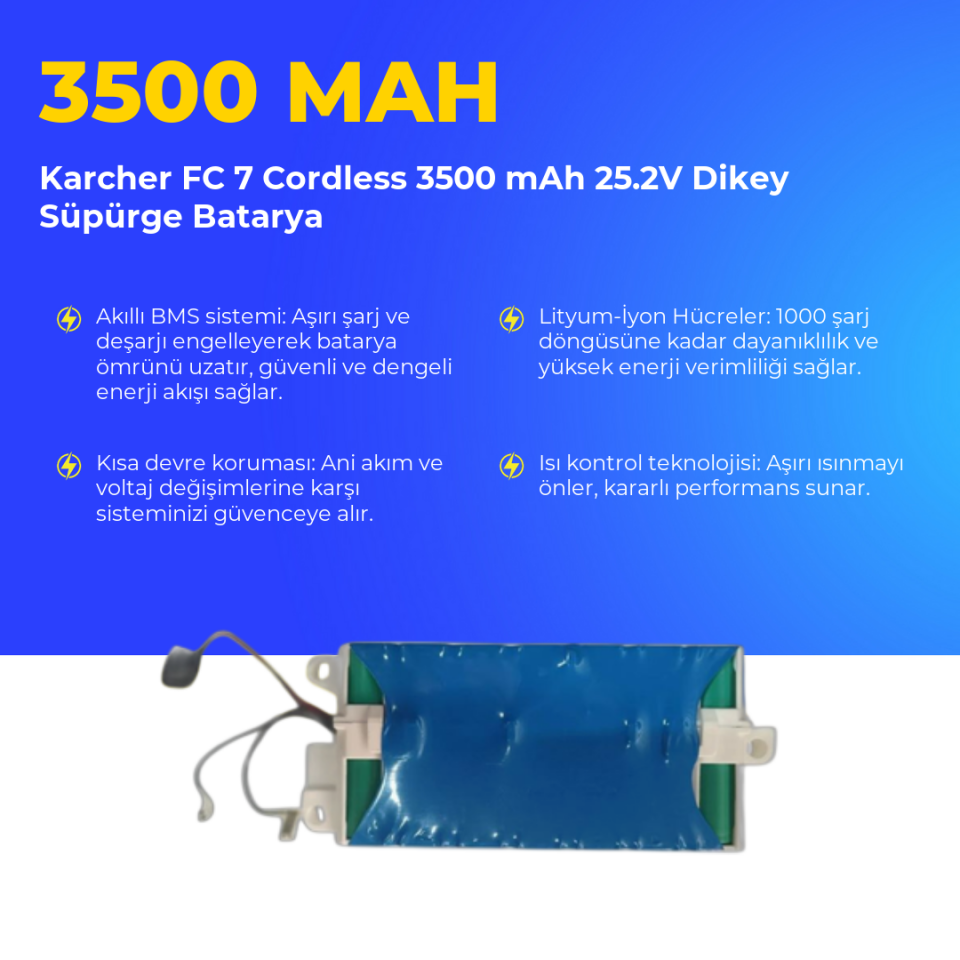 Karcher FC 7 Cordless 3500 mAh 25.2V Dikey Süpürge Batarya