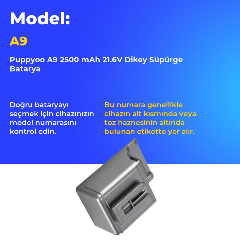 Puppyoo A9 2500 mAh 21.6V Dikey Süpürge Batarya