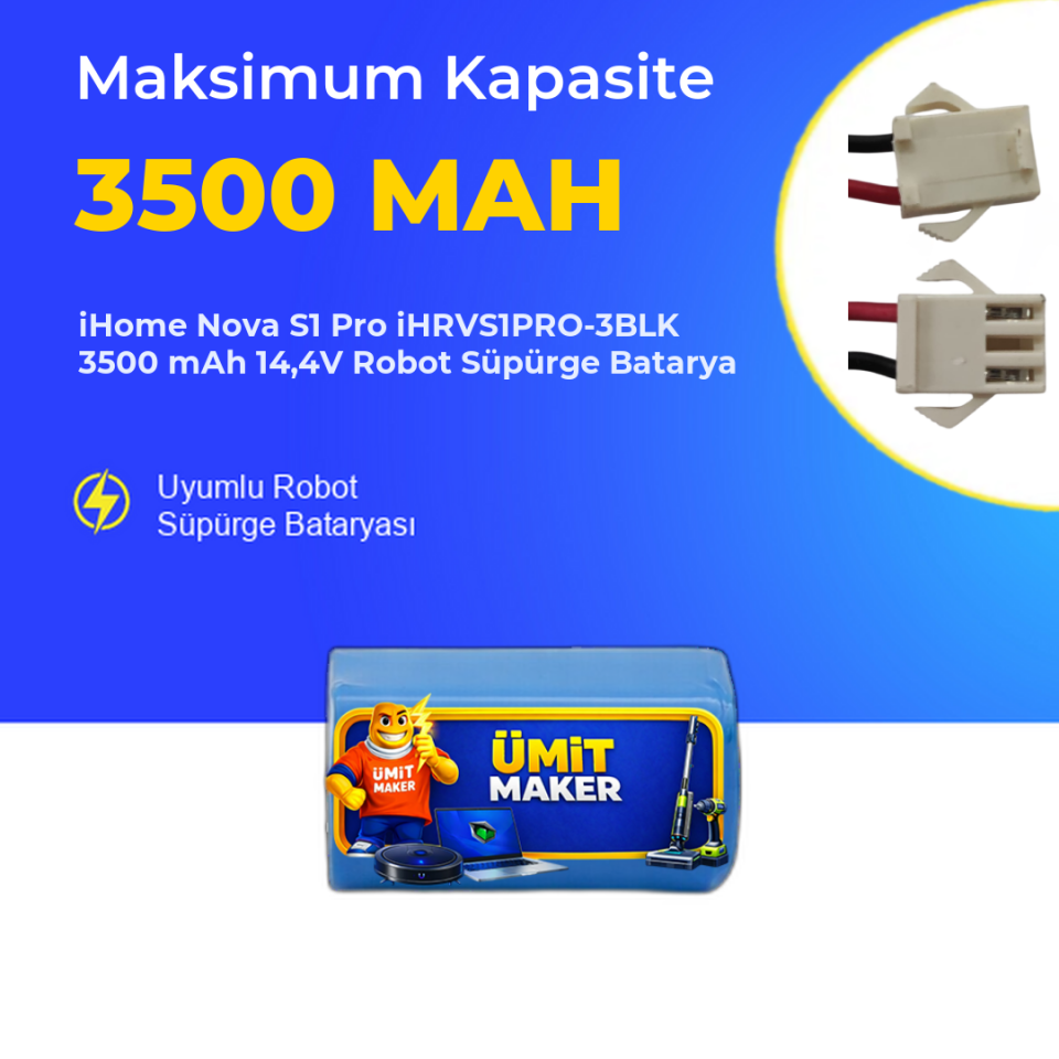iHome Nova S1 Pro iHRVS1PRO-3BLK 3500 mAh 14,4V Robot Süpürge Batarya