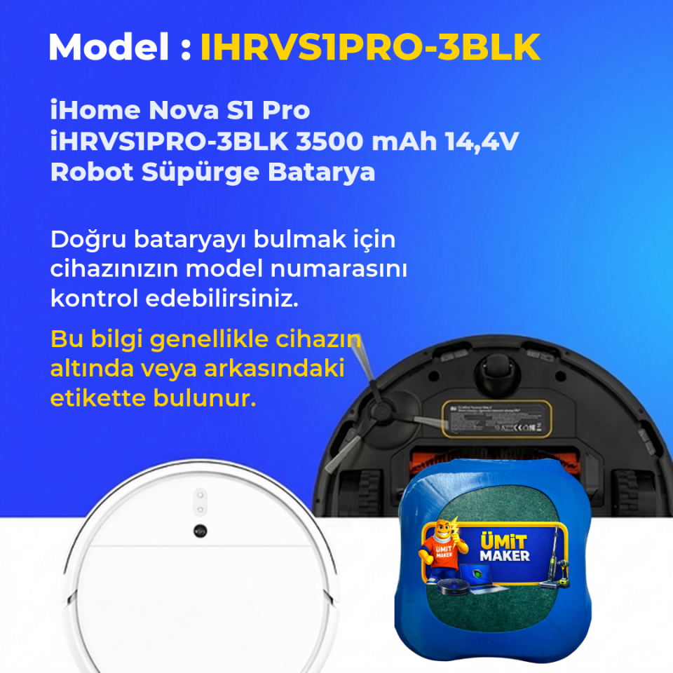 iHome Nova S1 Pro iHRVS1PRO-3BLK 3500 mAh 14,4V Robot Süpürge Batarya