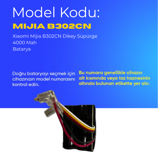 Xiaomi Mijia B302CN Dikey Süpürge 4000 Mah Batarya