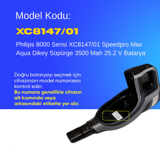 Philips 8000 Serisi XC8147/01 Speedpro Max Aqua Dikey Süpürge 3500 Mah 25.2 V Batarya – Orjinal Uyumlu Uzun Ömürlü, Maksimum Performans Pil