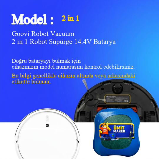 Goovi Robot Vacuum 2 in 1 Robot Süpürge 3200 mAh 14.4V Batarya