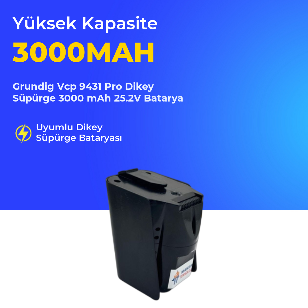 Grundig Vcp 9431 Pro Dikey Süpürge 3000 mAh 25.2V Batarya