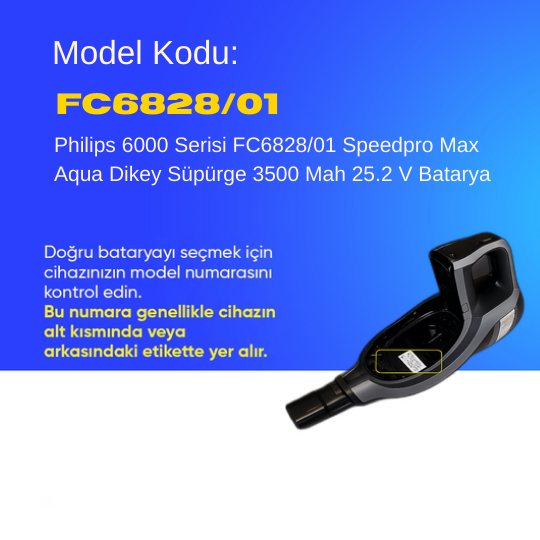 Philips 6000 Serisi FC6828/01 Speedpro Max Aqua Dikey Süpürge 3500 Mah 25.2 V Batarya – Orjinal Uyumlu Uzun Ömürlü, Maksimum Performans Pil