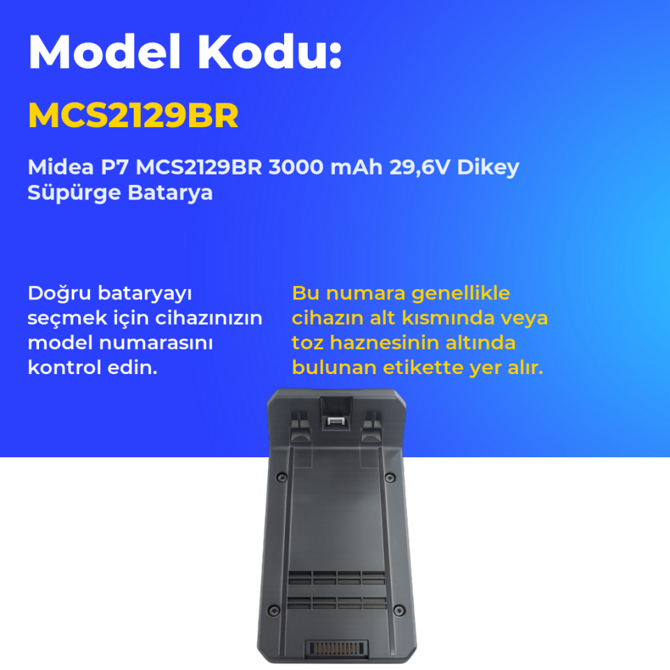 Midea P7 MCS2129BR 3000 mAh 29,6V Dikey Süpürge Batarya