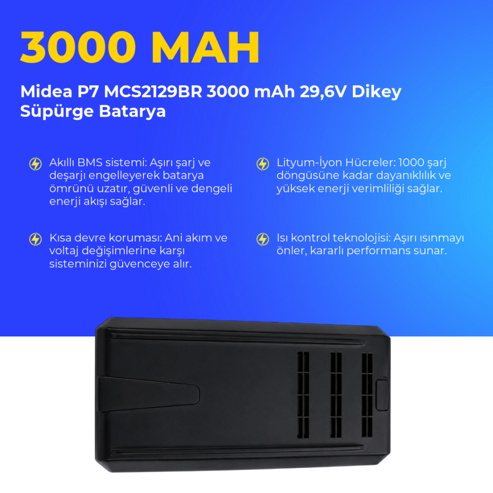 Midea P7 MCS2129BR 3000 mAh 29,6V Dikey Süpürge Batarya