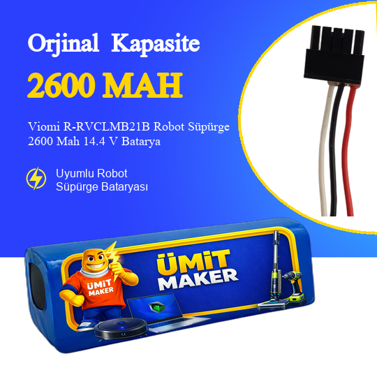 Viomi R-RVCLMB21B Robot Süpürge 2600 Mah 14.4 V – Orjinal Uyumlu Uzun Ömürlü, Yüksek Performans Pil