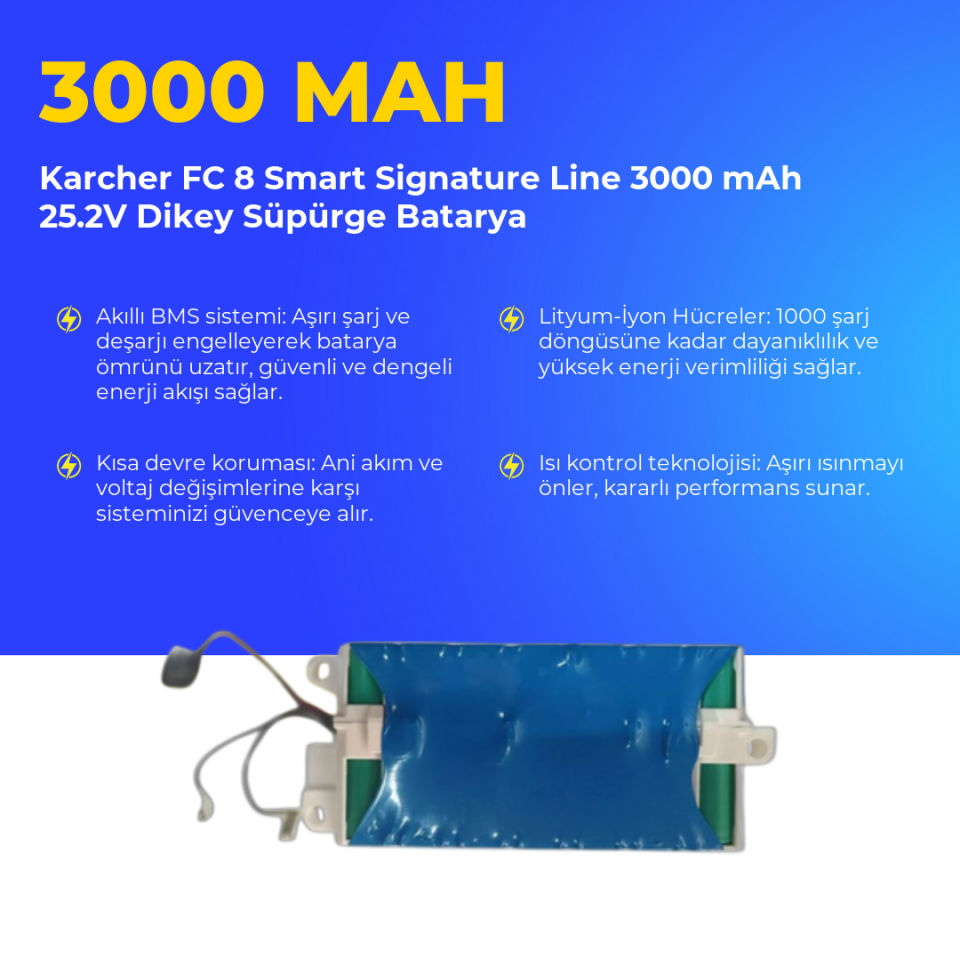 Karcher FC 8 Smart Signature Line 3000 mAh 25.2V Dikey Süpürge Batarya
