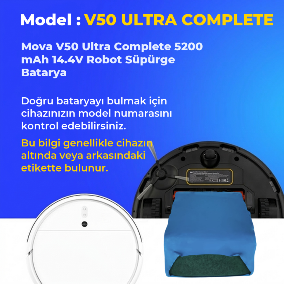 Mova V50 Ultra Complete 5200 mAh 14.4V Robot Süpürge Batarya
