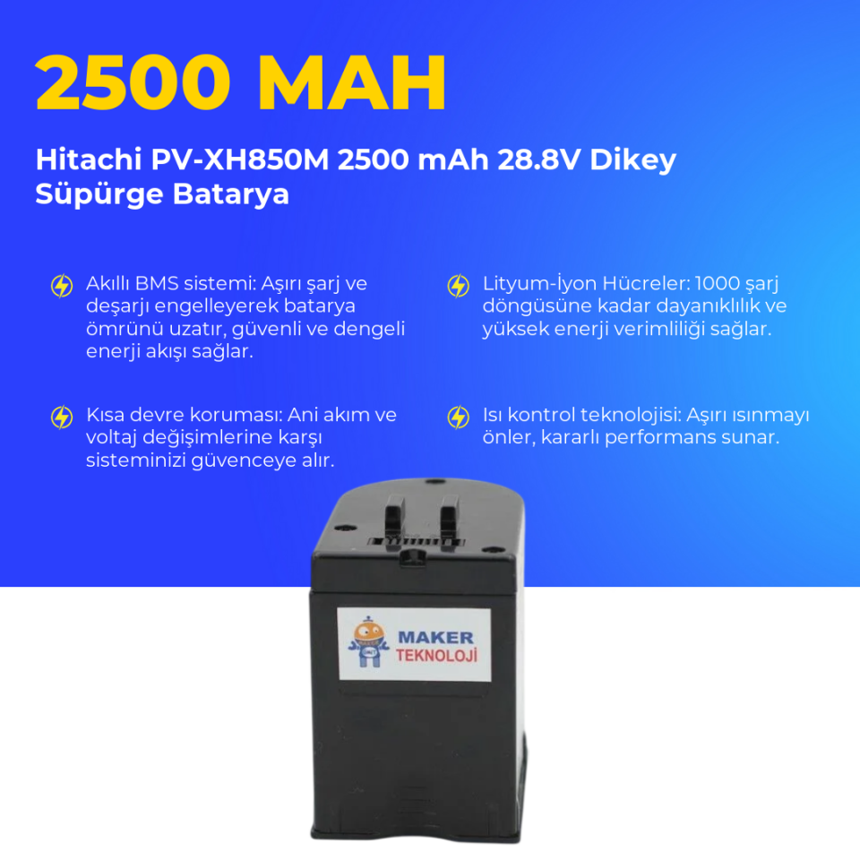 Hitachi PV-XH850M 2500 mAh 28.8V Dikey Süpürge Batarya