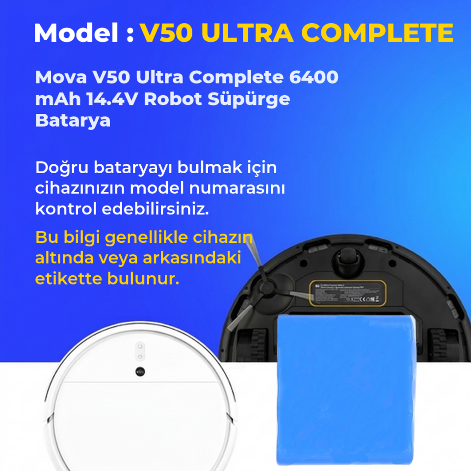 Mova V50 Ultra Complete 6400 mAh 14.4V Robot Süpürge Batarya