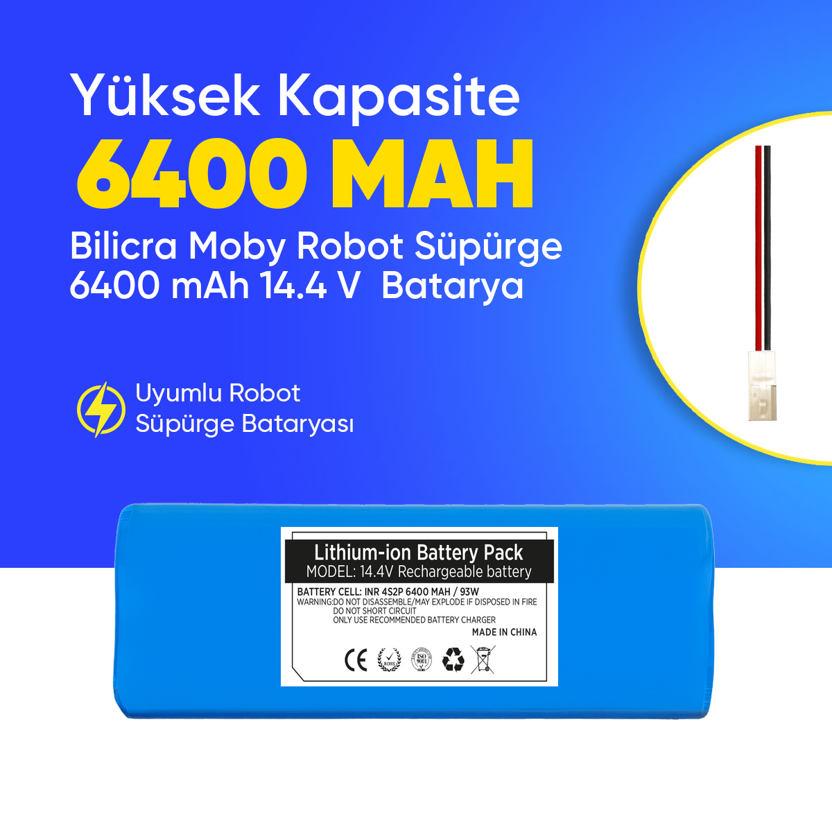 Bilicra Moby Robot Süpürge 6400 mAh 14.4 V  Batarya – Orjinal Uyumlu Uzun Ömürlü, Yüksek Performans Pil
