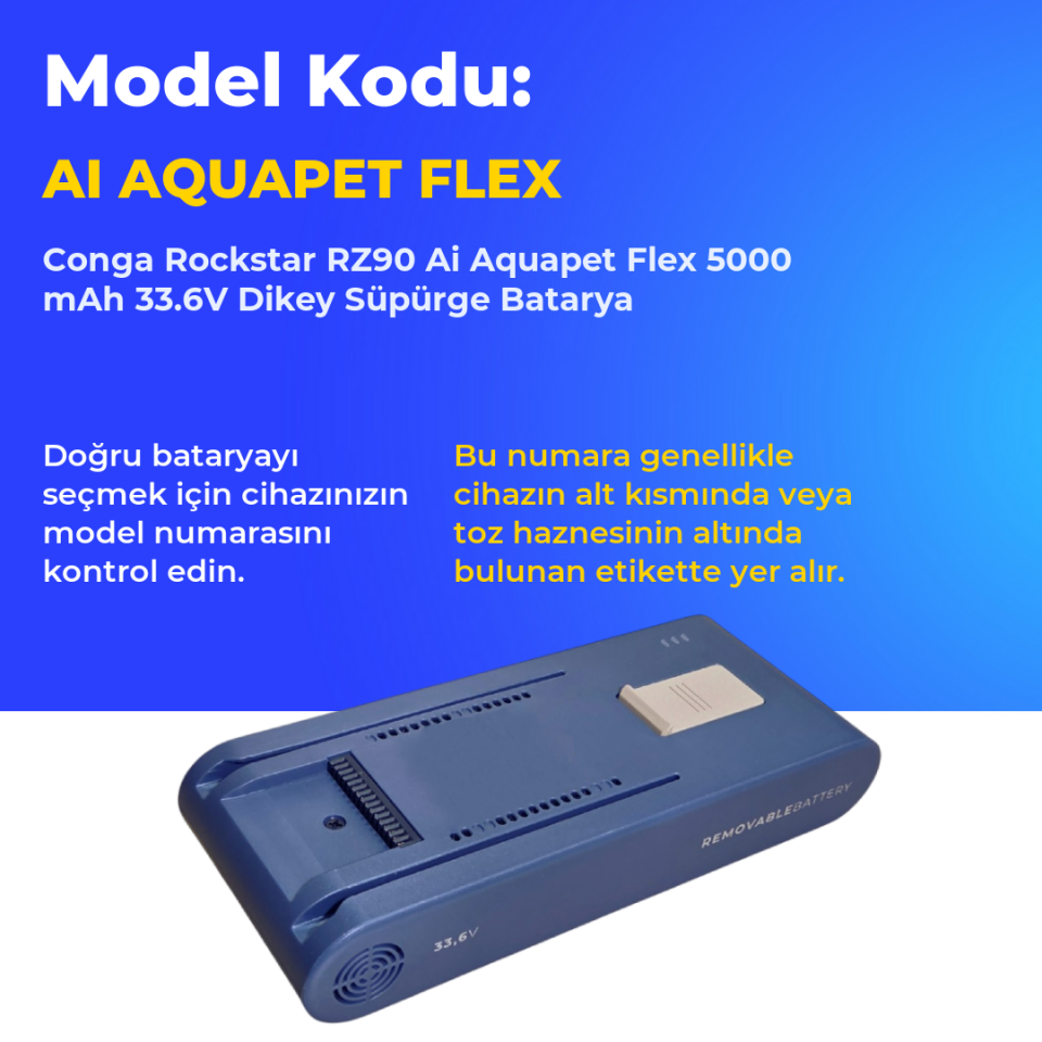 Conga Rockstar RZ90 Ai Aquapet Flex 5000 mAh 33.6V Dikey Süpürge Batarya