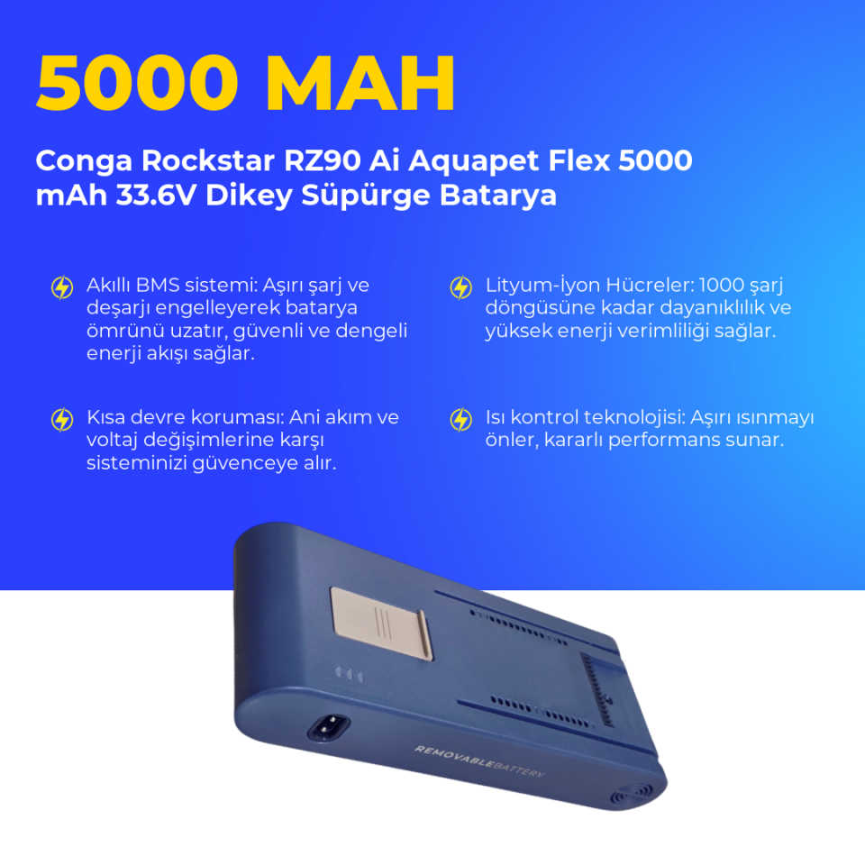 Conga Rockstar RZ90 Ai Aquapet Flex 5000 mAh 33.6V Dikey Süpürge Batarya