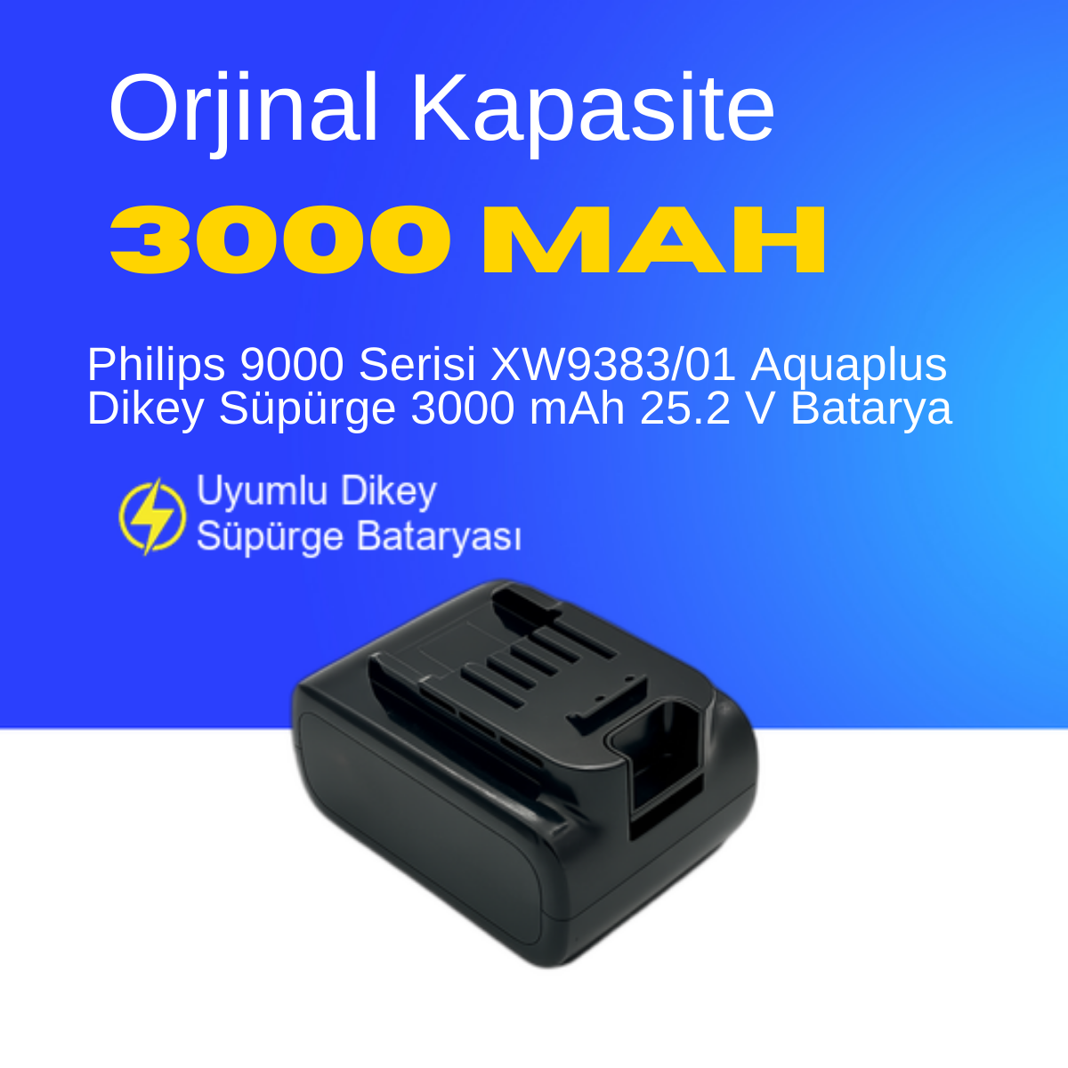 Philips 9000 Serisi XW9383/01 Aquaplus Dikey Süpürge 3000 mAh 25.2 V  Batarya – Orjinal Uyumlu Uzun Ömürlü, Yüksek Performans Pil