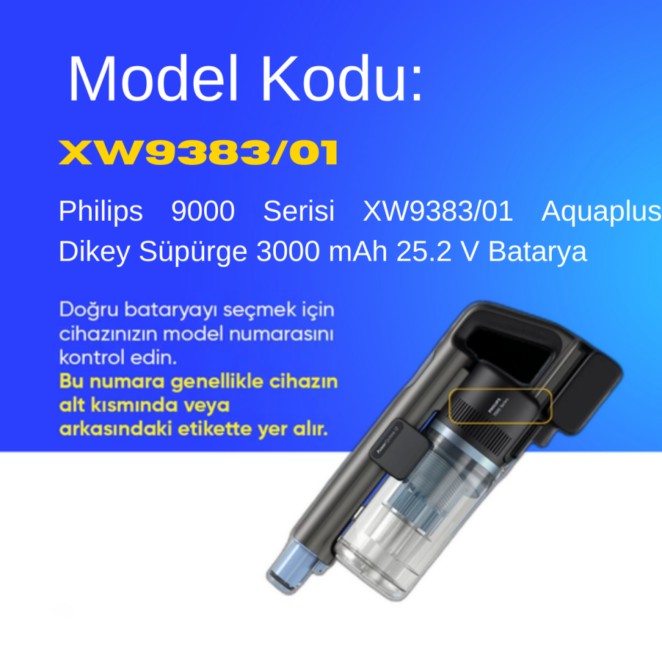 Philips 9000 Serisi XW9383/01 Aquaplus Dikey Süpürge 3000 mAh 25.2 V  Batarya – Orjinal Uyumlu Uzun Ömürlü, Yüksek Performans Pil