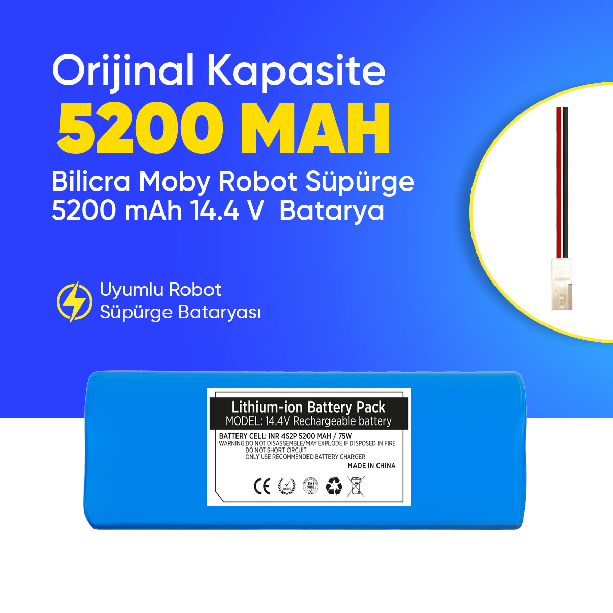 Bilicra Moby Robot Süpürge 5200 mAh 14.4 V  Batarya – Orjinal Uyumlu Uzun Ömürlü, Yüksek Performans Pil