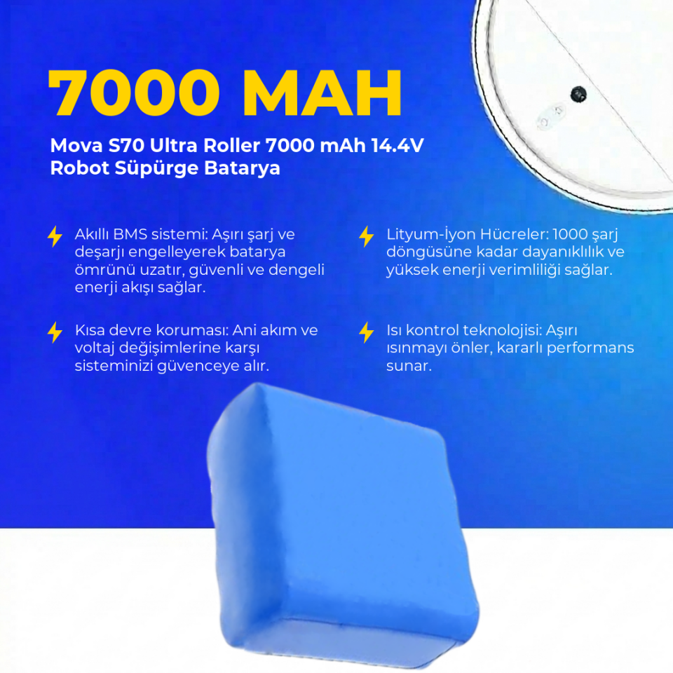 Mova S70 Ultra Roller 7000 mAh 14.4V Robot Süpürge Batarya