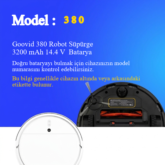 Goovid 380 Robot Süpürge 3200 mAh 14.4 V  Batarya – Orjinal Uyumlu Uzun Ömürlü, Yüksek Performans Pil