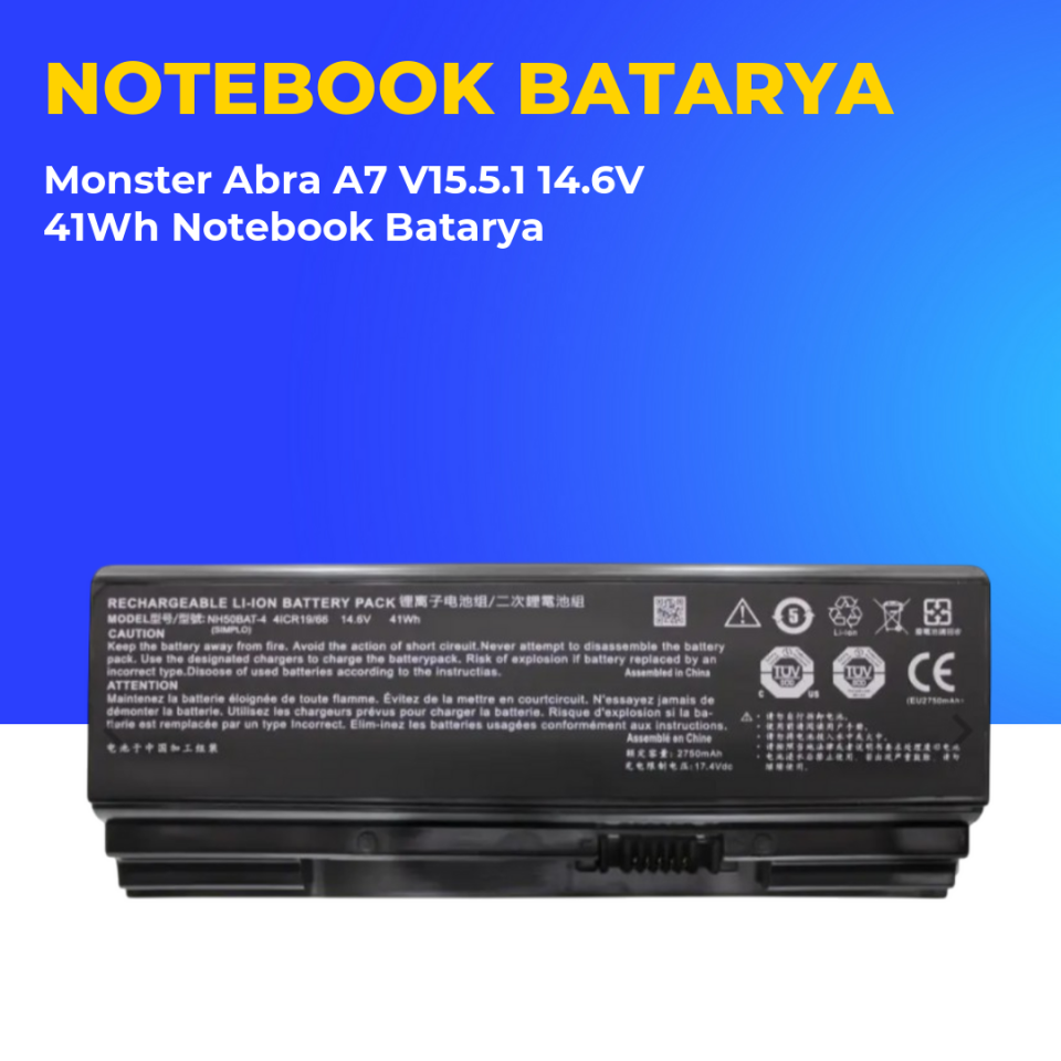 Monster Abra A7 V15.5.1 14.6V 41Wh Notebook Batarya