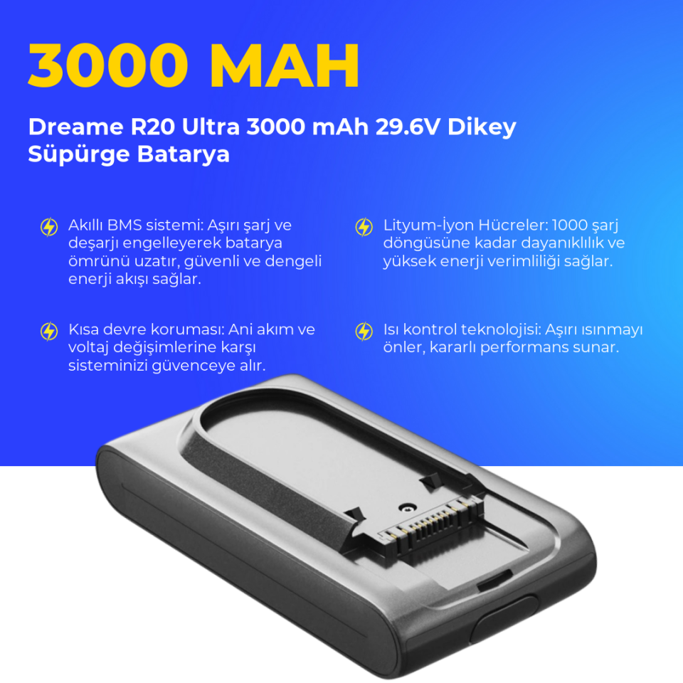 Dreame R20 Ultra 3000 mAh 29.6V Dikey Süpürge Batarya
