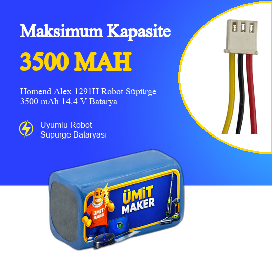 Homend Alex 1291H Robot Süpürge 3500 mAh 14.4V Batarya