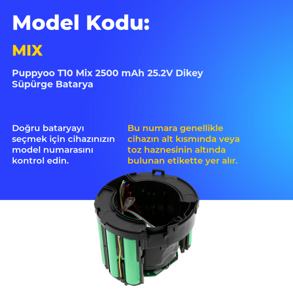 Puppyoo T10 Mix 2500 mAh 25.2V Dikey Süpürge Batarya