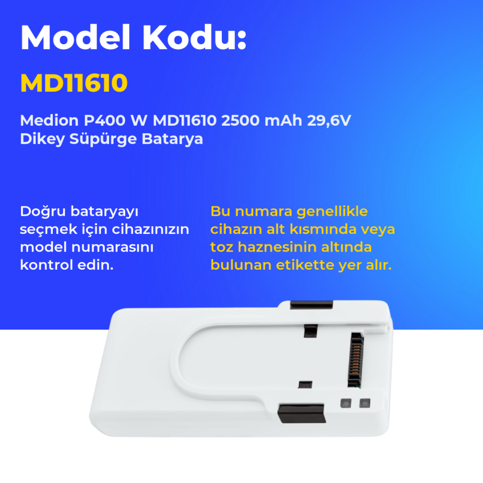 Medion P400 W MD11610 2500 mAh 29,6V Dikey Süpürge Batarya