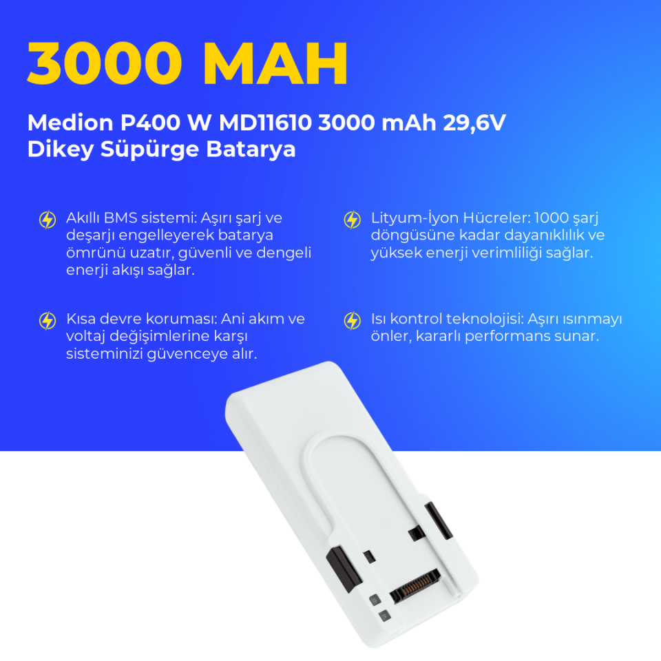 Medion P400 W MD11610 3000 mAh 29,6V Dikey Süpürge Batarya