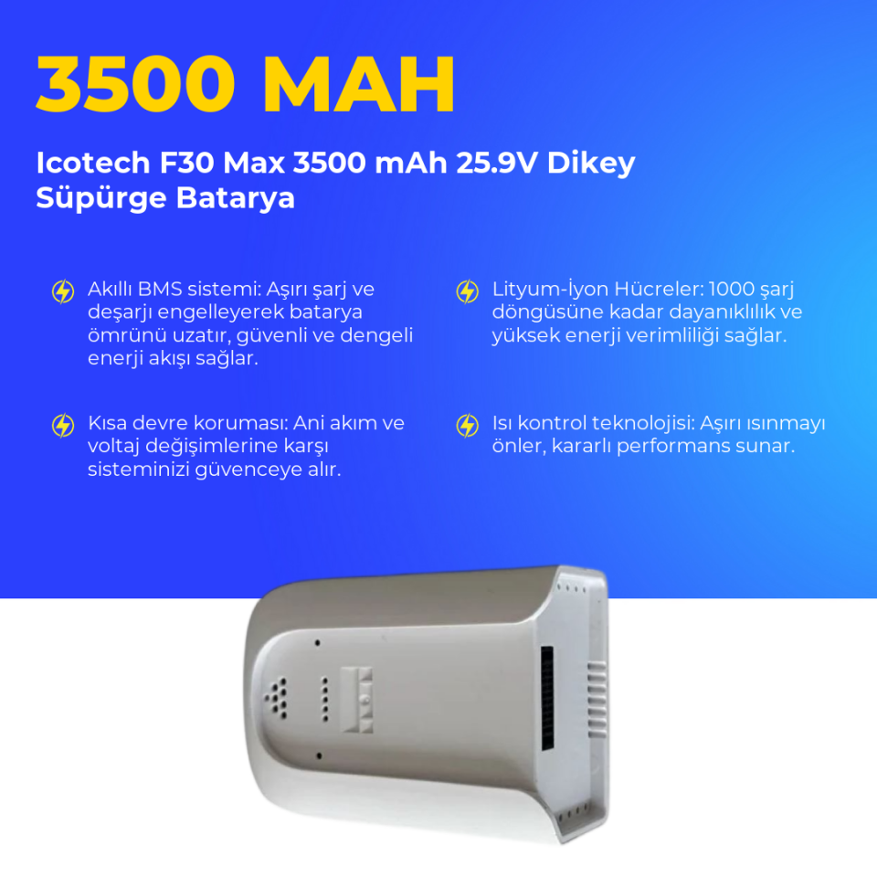 Icotech F30 Max 3500 mAh 25.9V Dikey Süpürge Batarya