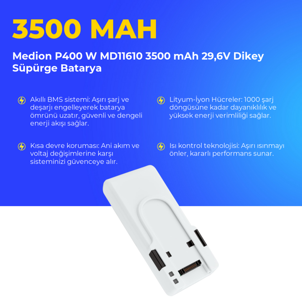 Medion P400 W MD11610 3500 mAh 29,6V Dikey Süpürge Batarya
