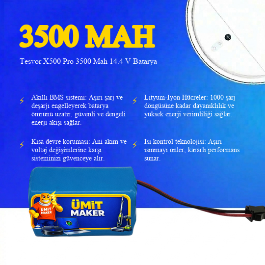 Tesvor X500 Pro 3500 Mah 14.4 V Batarya – Orjinal Uyumlu Uzun Ömürlü, Yüksek Performans Pil