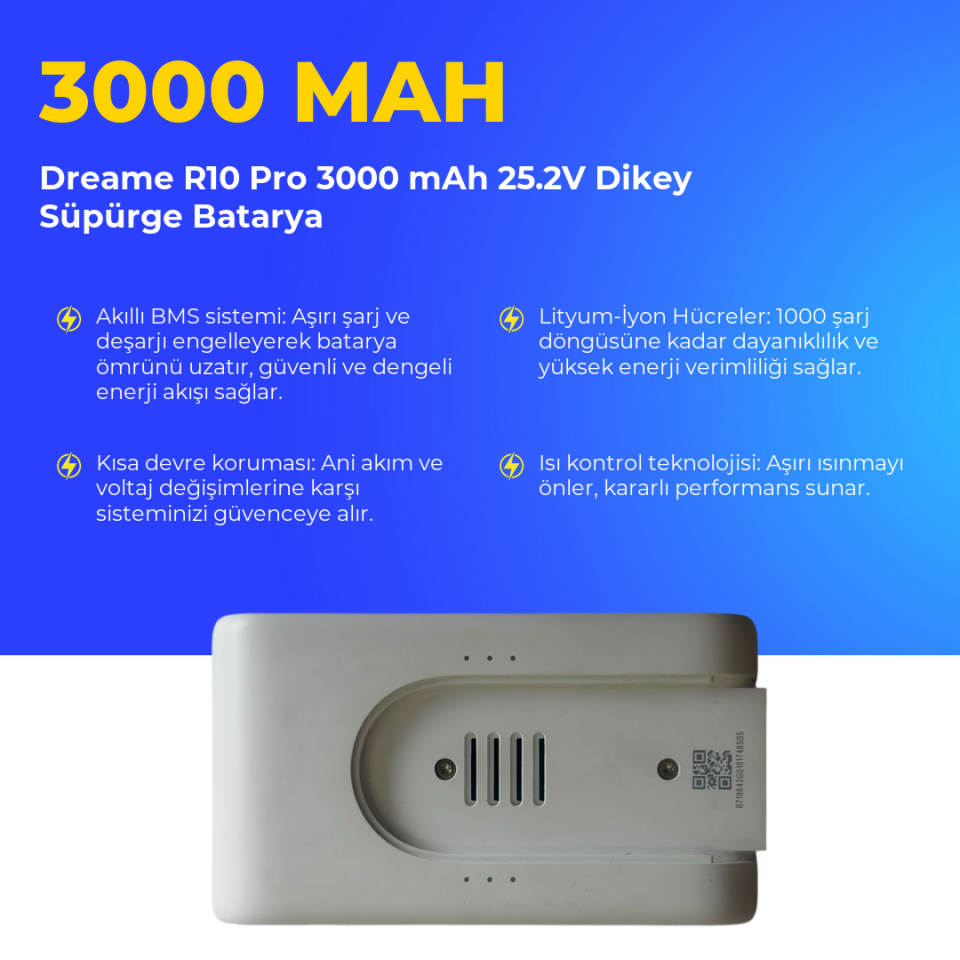 Dreame R10 Pro 3000 mAh 25.2V Dikey Süpürge Batarya