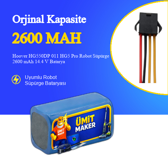 Hoover HG550DP 011 HG5 Pro Robot Süpürge 2600 mAh 14.4V Batarya