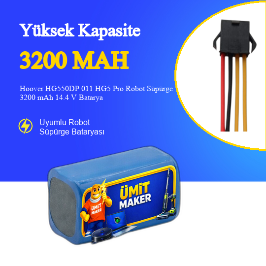 Hoover HG550DP 011 HG5 Pro Robot Süpürge 3200 mAh 14.4V Batarya
