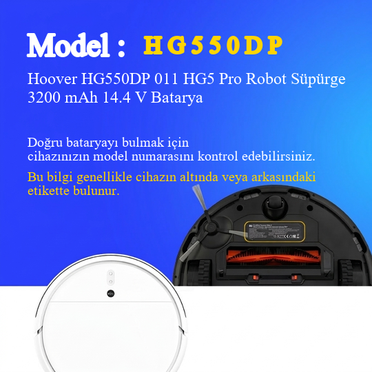 Hoover HG550DP 011 HG5 Pro Robot Süpürge 3200 mAh 14.4V Batarya