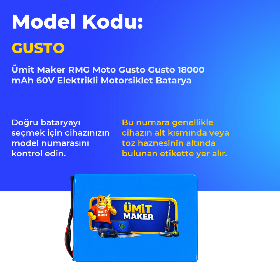 RMG Moto Gusto Gusto 18000 mAh 60V Elektrikli Motorsiklet Batarya