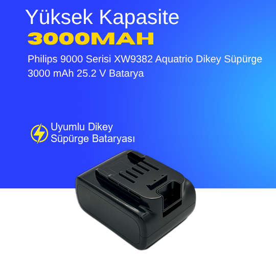 Philips 9000 Serisi XW9382 Aquatrio Dikey Süpürge 3000 mAh 25.2 V  Batarya – Orjinal Uyumlu Uzun Ömürlü, Yüksek Performans Pil
