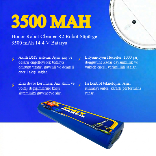 Honor Robot Cleaner R2 Robot Süpürge 3500 mAh 14.4V Batarya