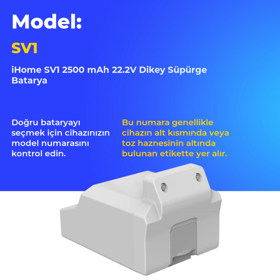 iHome SV1 2500 mAh 22.2V Dikey Süpürge Batarya