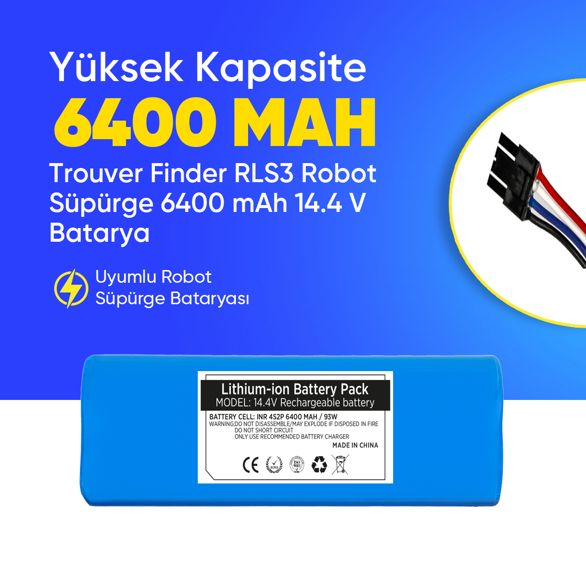 Trouver Finder RLS3 Robot Süpürge 6400 mAh 14.4 V  Batarya – Orjinal Uyumlu Uzun Ömürlü, Yüksek Performans Pil