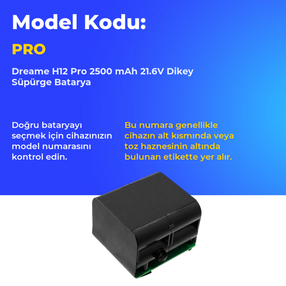 Dreame H12 Pro 2500 mAh 21.6V Dikey Süpürge Batarya
