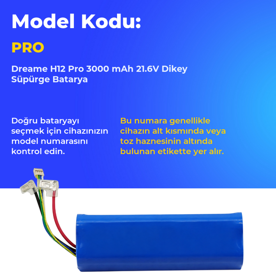 Dreame H12 Pro 3000 mAh 21.6V Dikey Süpürge Batarya