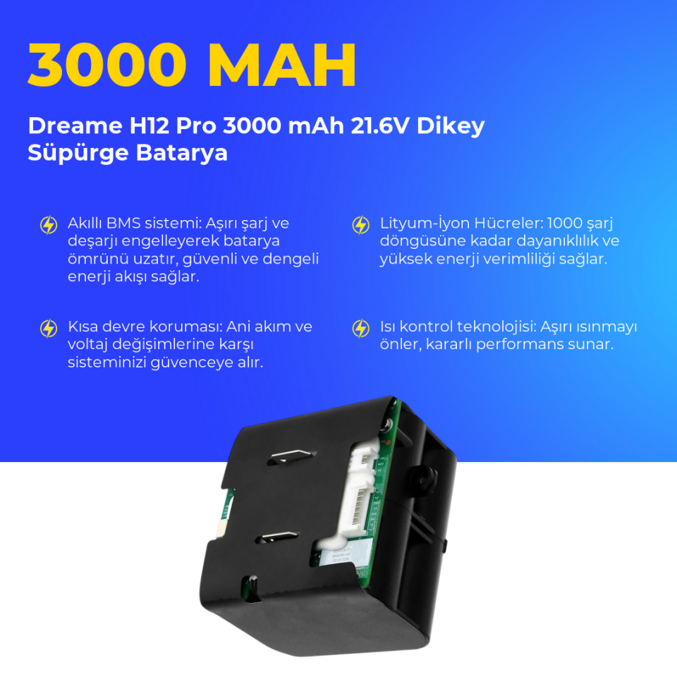 Dreame H12 Pro 3000 mAh 21.6V Dikey Süpürge Batarya