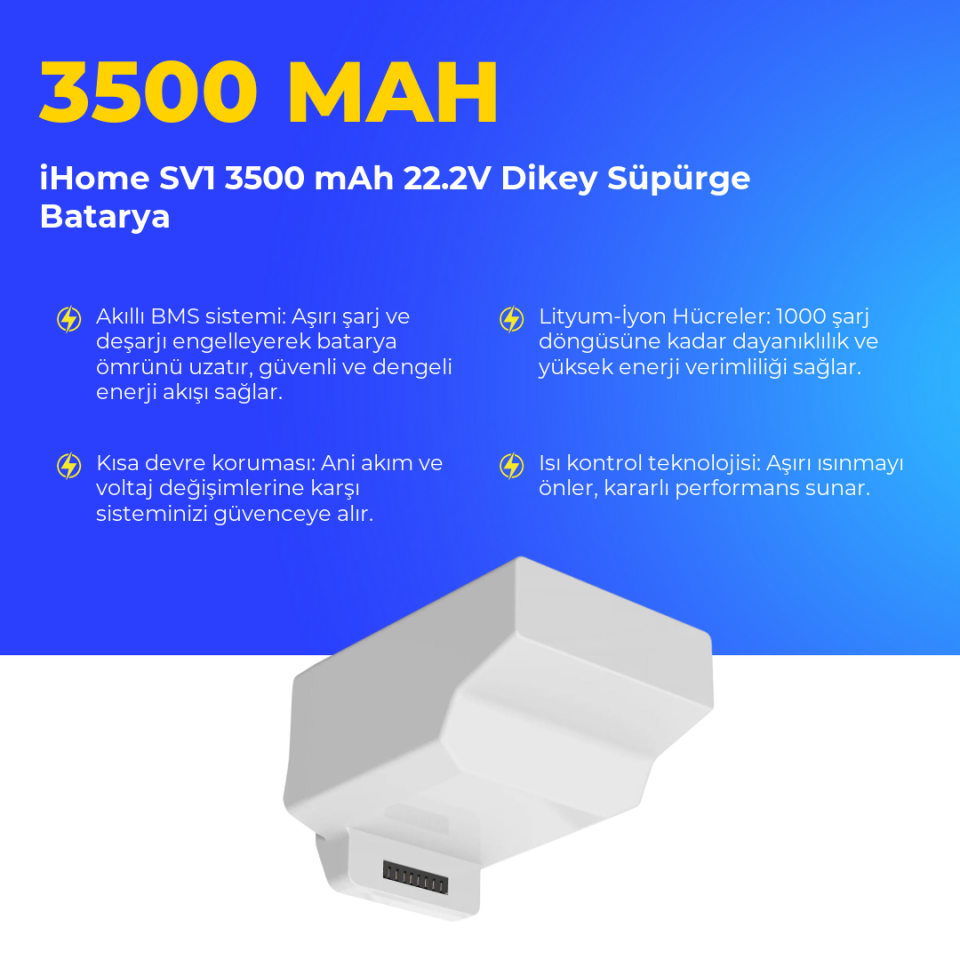 iHome SV1 3500 mAh 22.2V Dikey Süpürge Batarya