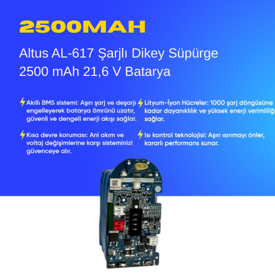 Altus AL-617 Şarjlı Dikey Süpürge 2500 mAh 21,6 V  Batarya – Orjinal Uyumlu Uzun Ömürlü, Yüksek Performans Pil